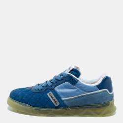 Chanel Blue Quilted Suede, Leather and Nylon Low Top Sneakers Size