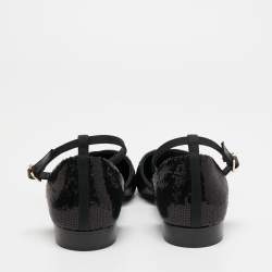 Chanel Black Sequins and Canvas CC Cap Toe Mary Jane Flats Size 39