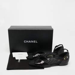 Chanel Black Sequins and Canvas CC Cap Toe Mary Jane Flats Size 39