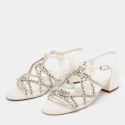 Pre Owned Chanel White Leather Chain Sandals Size 39.5 