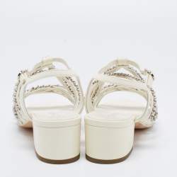 Pre Owned Chanel White Leather Chain Sandals Size 39.5 