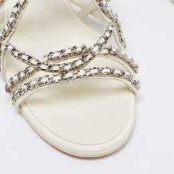 Pre Owned Chanel White Leather Chain Sandals Size 39.5 