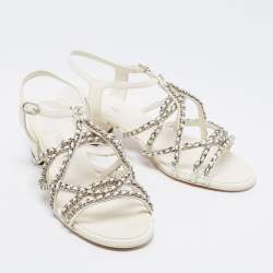 Pre Owned Chanel White Leather Chain Sandals Size 39.5 
