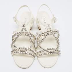 Pre Owned Chanel White Leather Chain Sandals Size 39.5 