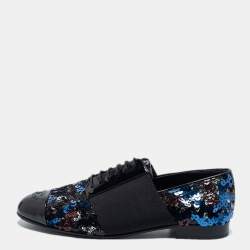Pre Owned Chanel Tricolor Sequins and Patent Leather CC Cap Toe Derby Size 40.5