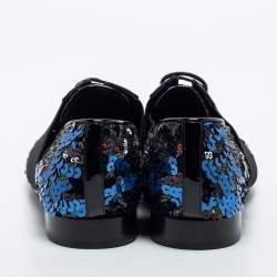 Pre Owned Chanel Tricolor Sequins and Patent Leather CC Cap Toe Derby Size 40.5