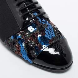 Pre Owned Chanel Tricolor Sequins and Patent Leather CC Cap Toe Derby Size 40.5