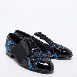 Pre Owned Chanel Tricolor Sequins and Patent Leather CC Cap Toe Derby Size 40.5