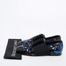 Pre Owned Chanel Tricolor Sequins and Patent Leather CC Cap Toe Derby Size 40.5