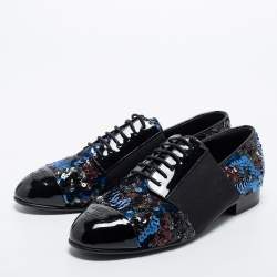 Pre Owned Chanel Tricolor Sequins and Patent Leather CC Cap Toe Derby Size 40.5