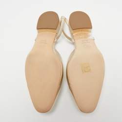 Pre Owned Chanel Gold Leather and Patent Cap Toe CC Slingback Flats Size 39.5