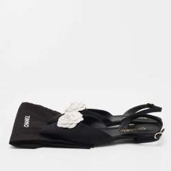 Chanel Black Quilted Canvas CC Camelia Slingback Flats Size 39