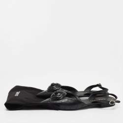 Pre Owned Chanel Black Quilted Leather CC Camelia Slingback Flats Size 39