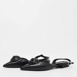 Pre Owned Chanel Black Quilted Leather CC Camelia Slingback Flats Size 39
