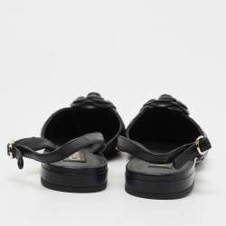 Pre Owned Chanel Black Quilted Leather CC Camelia Slingback Flats Size 39