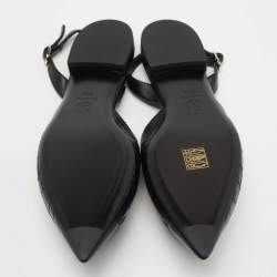Pre Owned Chanel Black Quilted Leather CC Camelia Slingback Flats Size 39