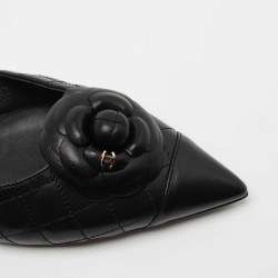 Pre Owned Chanel Black Quilted Leather CC Camelia Slingback Flats Size 39
