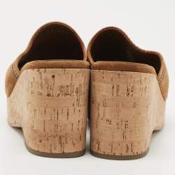 Chanel Brown Suede CC Cork Wedge Slide Sandals Size 38.5