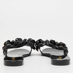 Chanel Black Rubber CC Camellia Flat Slides Size 39