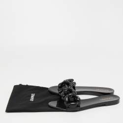Chanel Black Rubber CC Camellia Flat Slides Size 39