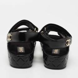 Chanel Black Leather CC Dad Flat Sandals Size 39