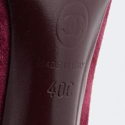 Pre Owned Chanel Burgundy/Black Suede and Fabric CC Cap Toe Platform Pumps Size 40