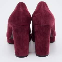 Pre Owned Chanel Burgundy/Black Suede and Fabric CC Cap Toe Platform Pumps Size 40