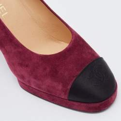 Pre Owned Chanel Burgundy/Black Suede and Fabric CC Cap Toe Platform Pumps Size 40