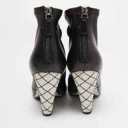 Chanel Black Leather Camellia Ankle Boots Size 37.5