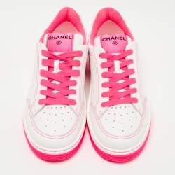 Pre Owned Chanel White/Pink Leather 22P Trainer Sneakers Size 39.5