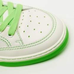 Pre Owned Chanel White/Neon Green Leather 22P Trainer Sneakers Size 38.5
