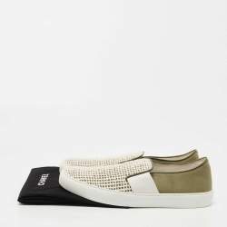 Pre Owned Chanel Green/White Canvas and Mesh  Slip On Sneakers Size 40