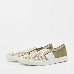 Pre Owned Chanel Green/White Canvas and Mesh  Slip On Sneakers Size 40
