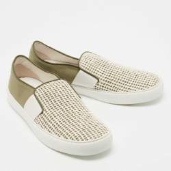 Pre Owned Chanel Green/White Canvas and Mesh  Slip On Sneakers Size 40