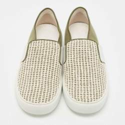 Pre Owned Chanel Green/White Canvas and Mesh  Slip On Sneakers Size 40