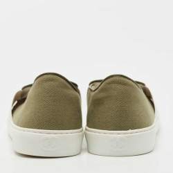 Pre Owned Chanel Green/White Canvas and Mesh  Slip On Sneakers Size 40