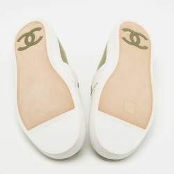 Pre Owned Chanel Green/White Canvas and Mesh  Slip On Sneakers Size 40