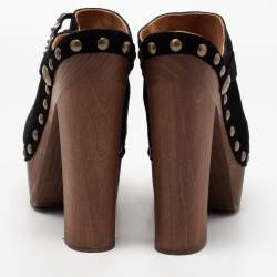 Pre Owned Chanel Black Suede Embellished Wooden Clogs Size 40