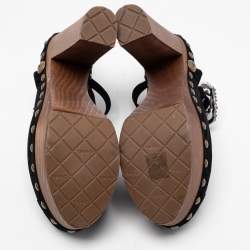 Pre Owned Chanel Black Suede Embellished Wooden Clogs Size 40