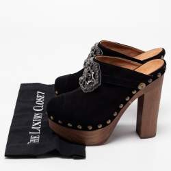 Pre Owned Chanel Black Suede Embellished Wooden Clogs Size 40