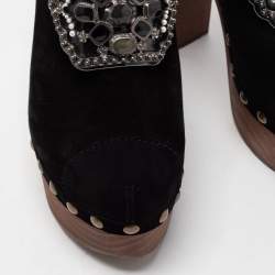 Pre Owned Chanel Black Suede Embellished Wooden Clogs Size 40