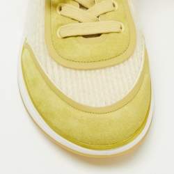 Pre Owned Chanel Green/Beige Suede, Leather and Knit Fabric CC Low Top Sneakers Size 39