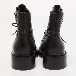 Chanel Black Leather Interlocking CC Logo Combat Boots Size 39.5