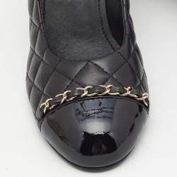 Pre Owned Chanel Black Quilted Leather and Patent Cap Toe Chain CC Pumps Size 39