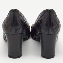 Pre Owned Chanel Black Quilted Leather and Patent Cap Toe Chain CC Pumps Size 39