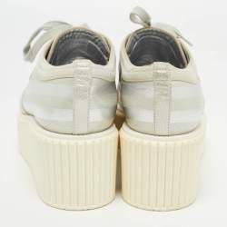Pre Owned Chanel Silver Leather and Suede Platform Low Top Sneakers Size 38.5