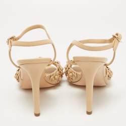 Chanel Beige Leather Camelia Ankle Strap Sandals Size 39