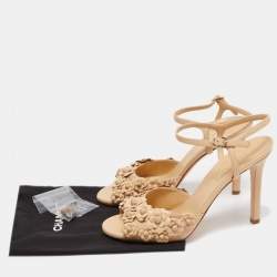 Chanel Beige Leather Camelia Ankle Strap Sandals Size 39