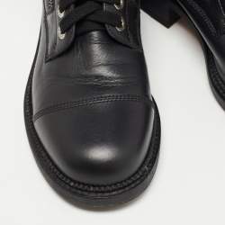 Pre Owned Chanel Black Leather Interlocking CC Logo Combat Boots Size 38