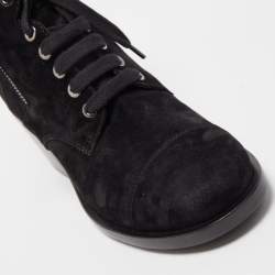 Chanel Black Suede Lace Up Ankle Boots Size 38.5
